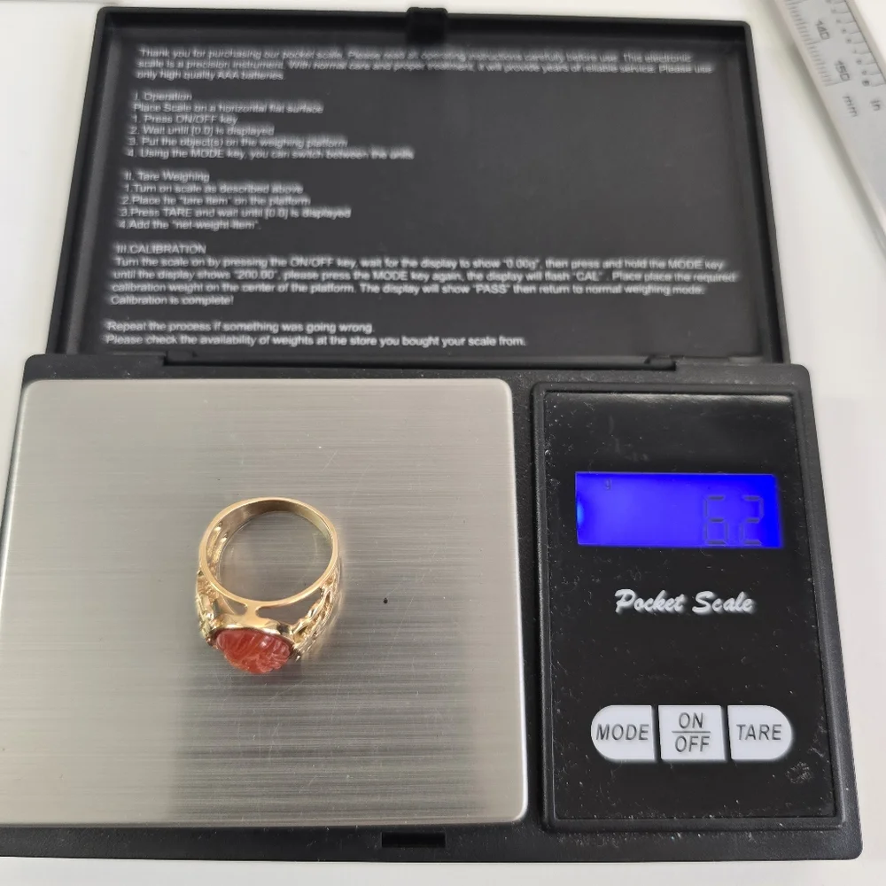 Heavy Rare / 14K Gold Carnelian Carved Chinese Dragon Ring
